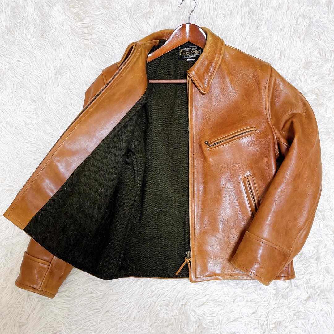 プラスティカルレザー レザージャケット シングル ライダース 飴色
