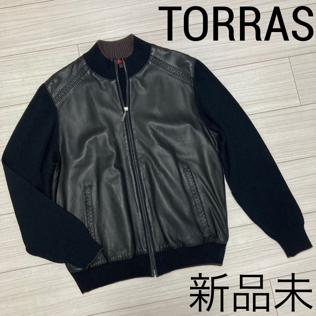 新品未■TORRASトーラス■ラムレザー ニット切替 ブルゾン ジャケット 48