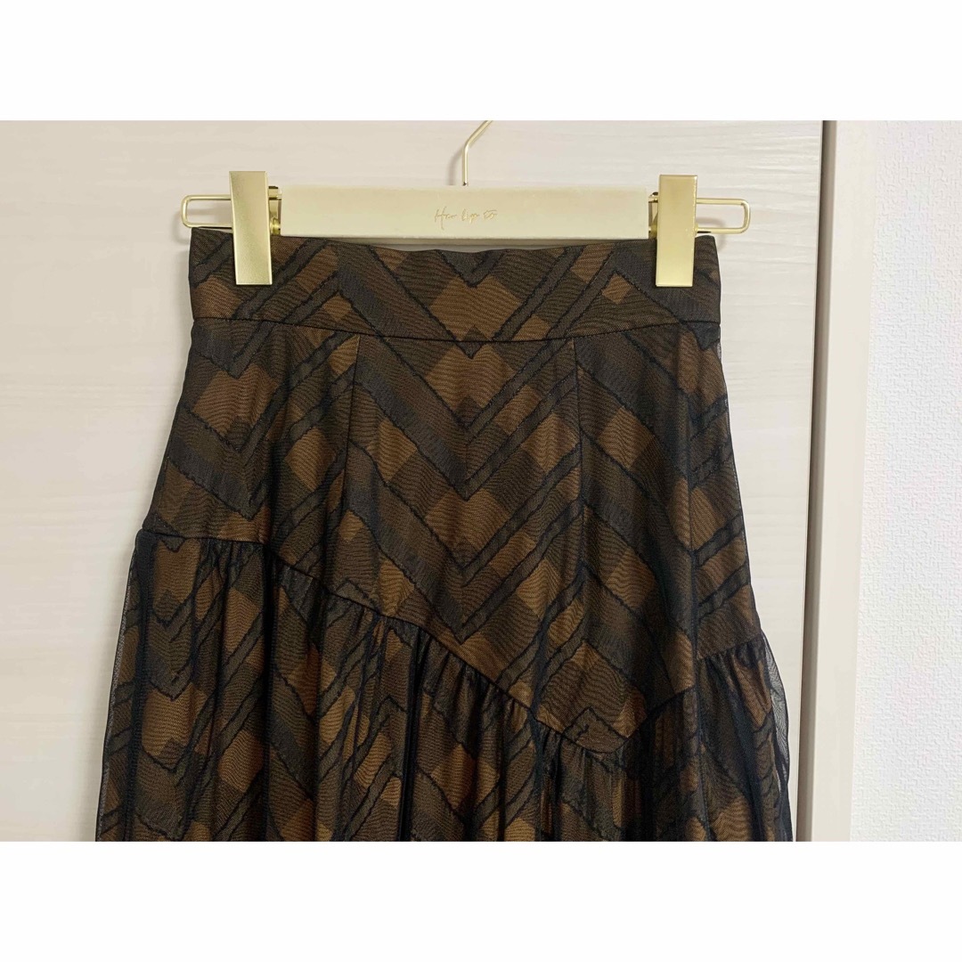 スカートAsymmetric Plaid Tulle Skirt - ロングスカート