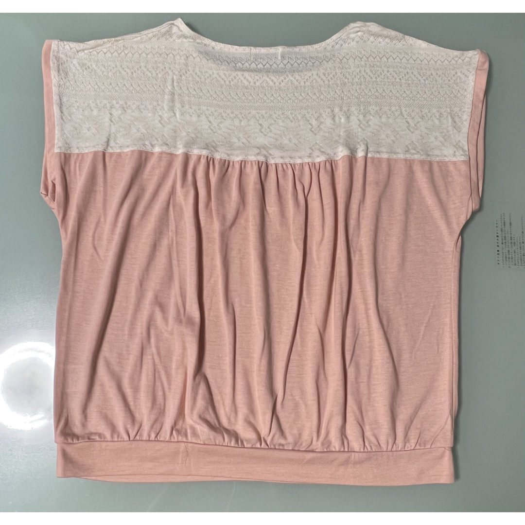 NAVY(ネイビー)のNavy バイカラー 配色 レース切り替え 半袖Tシャツ ピンク×白 M レディースのトップス(Tシャツ(半袖/袖なし))の商品写真