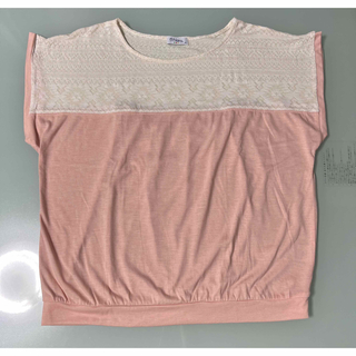 ネイビー(NAVY)のNavy バイカラー 配色 レース切り替え 半袖Tシャツ ピンク×白 M(Tシャツ(半袖/袖なし))