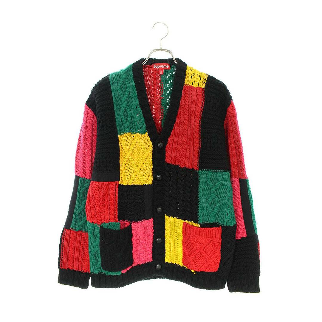 XXL Patchwork Cable Knit Cardigan 店舗購入品