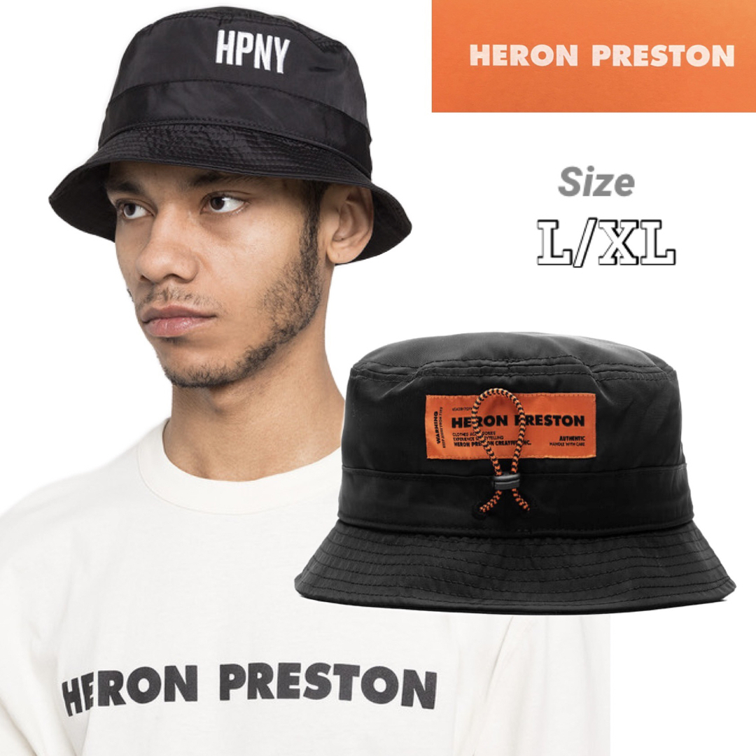 ブラックSize新品 定価2.5万円 HERON PRESTON "HPNY" バケットハット