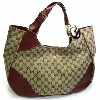 グッチ(Gucci)のGUCCI トートバッグ ハンドバッグ GGキャンバス レザー ベージュ レッド(トートバッグ)