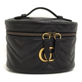 グッチ(Gucci)のGUCCI バニティバッグ 化粧ポーチ GGマーモント ブラック レザー(ポーチ)