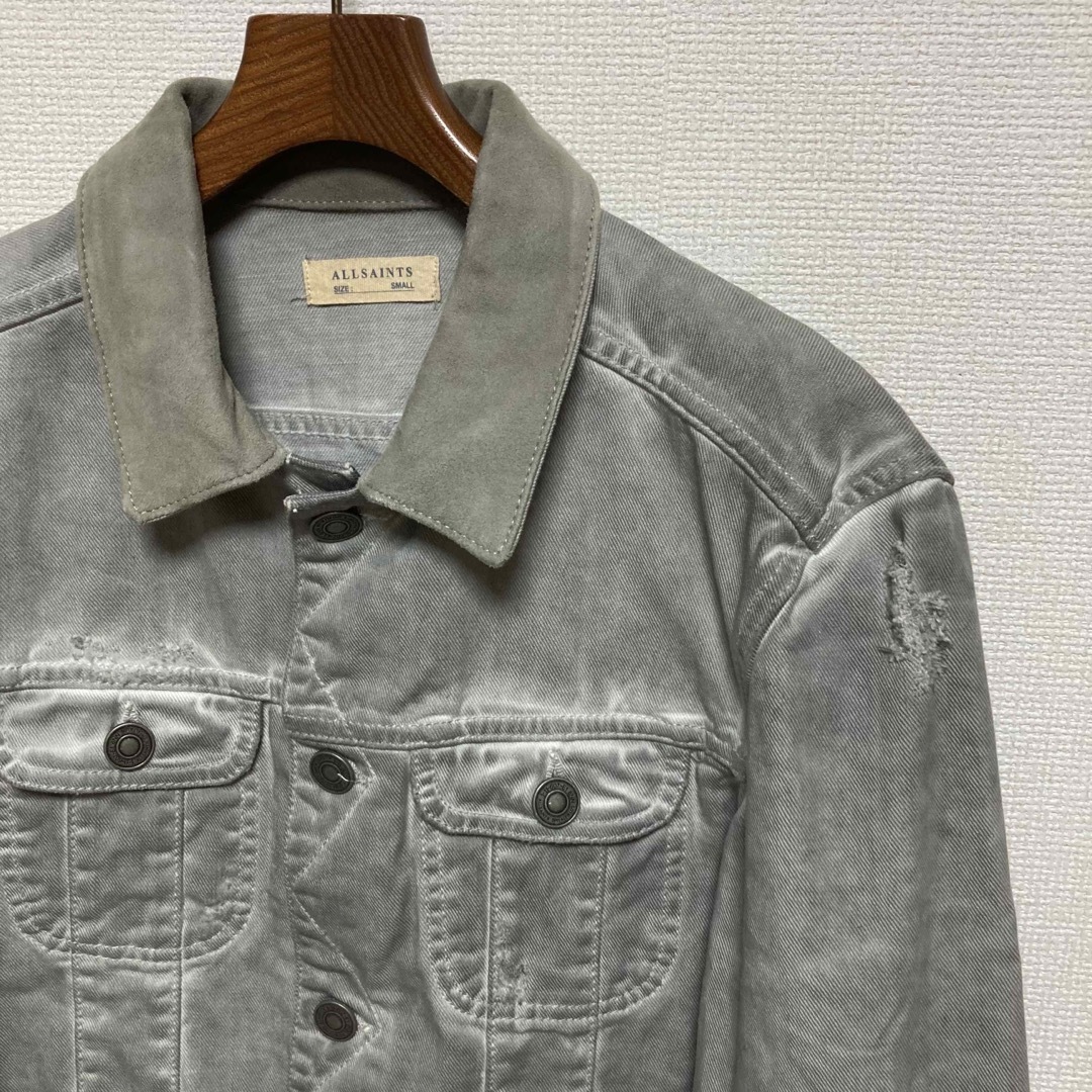 良品■ALLSAINTS オールセインツ■スエードレザー襟 デニムジャケット S