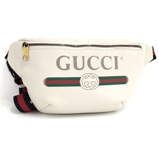 グッチ(Gucci)のGUCCI ボディバッグ ロゴプリント レザー シェリーライン ホワイト(ボディバッグ/ウエストポーチ)