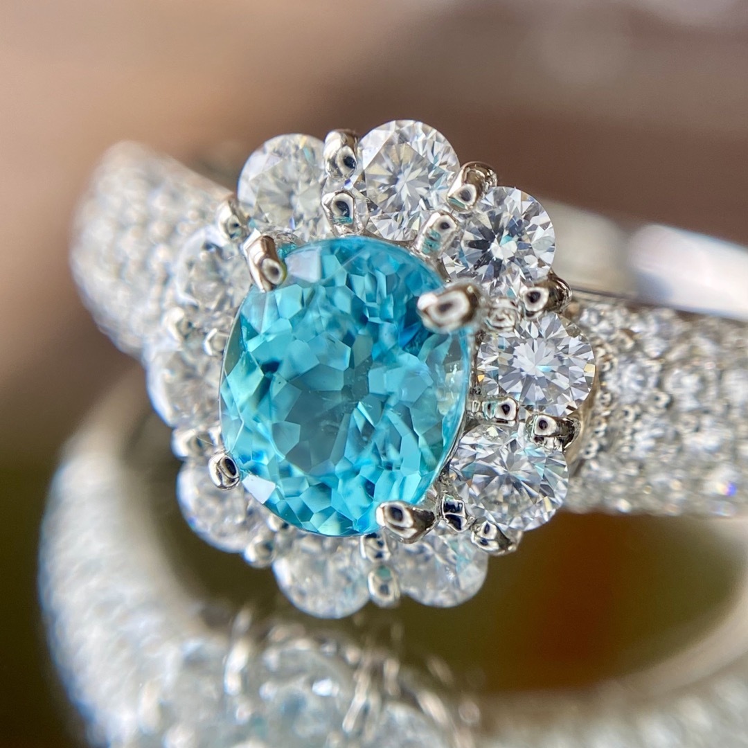 専用です』天然パライバトルマリン ダイヤモンド 計1.57ct 中央宝石