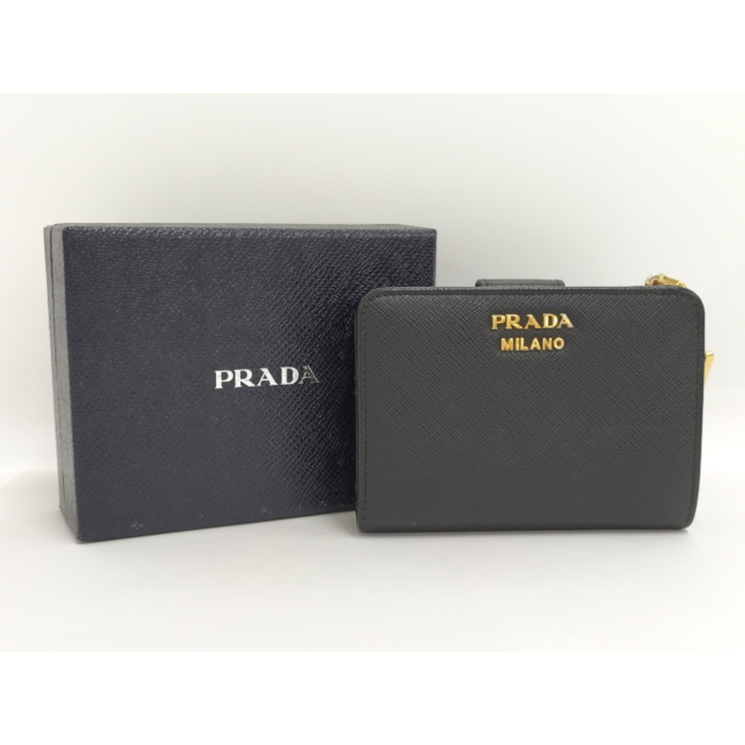 PRADA L字ファスナー 二つ折り財布 サフィアーノ レザー ブラック PRADA L字ファスナー 二つ折り財布 サフィアーノ レザー ブラック