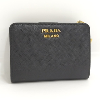 プラダ(PRADA)のPRADA L字ファスナー 二つ折り財布 サフィアーノ レザー ブラック(財布)