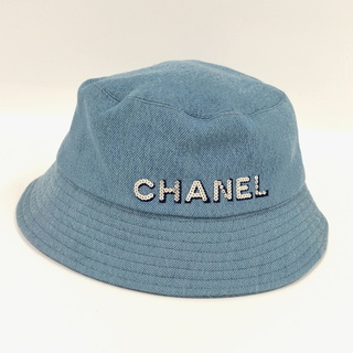 シャネル(CHANEL)のCHANEL バケット ハット 帽子 ロゴ デニム ライトブルー 表記サイズ M(ハット)