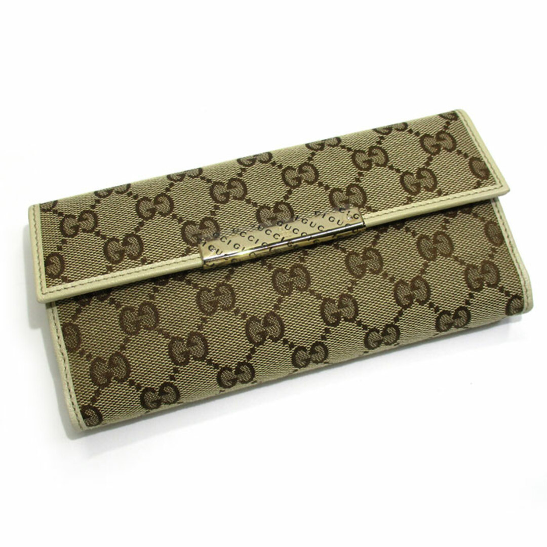 Gucci - GUCCI Wホック 二つ折り 長財布 GGキャンバス レザー ベージュ