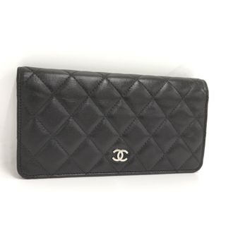 シャネル(CHANEL)のCHANEL マトラッセ 二つ折り長財布 ラムスキン ブラック A31059(財布)