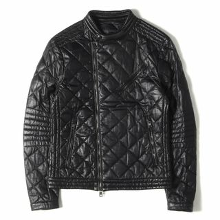 MONCLER モンクレール ジャケット サイズ：1 シープ スキン ラム レザー キルティング ダウン ライダース ジャケット DEBISE  GIUBBOTTO B10914195505 50116 ブルゾン ブラック 黒 アウター シンプル ブランド カジュアル【メンズ】【中古】【美品】