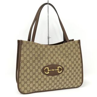 グッチ(Gucci)のGUCCI トートバッグ ホースビット GGキャンバス レザー ブラウン(トートバッグ)