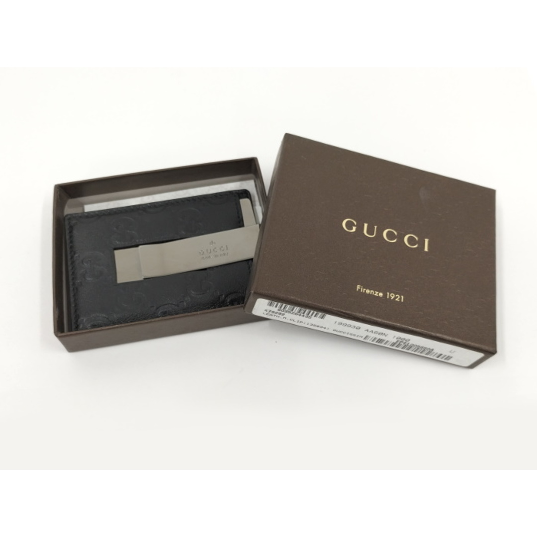 GUCCI シマライン マネークリップ レザー ブラック 115268