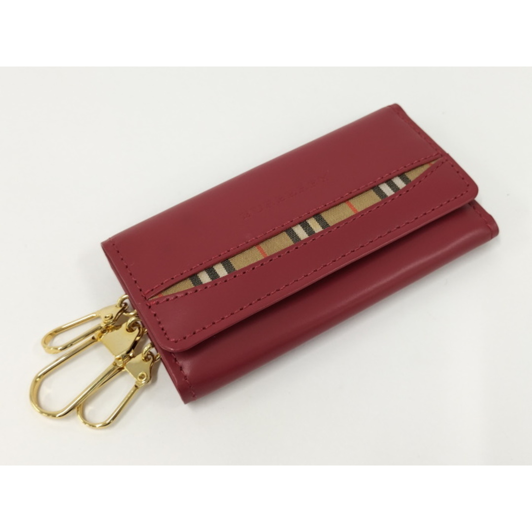 BURBERRY - BURBERRY 3連キーケース ノバチェック レザー レッドの通販