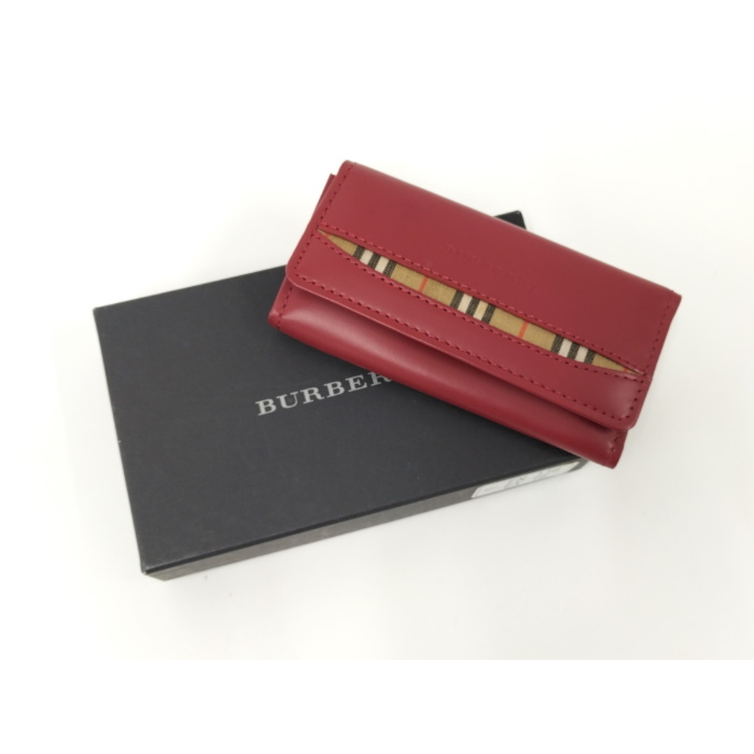 BURBERRY - BURBERRY 3連キーケース ノバチェック レザー レッドの通販