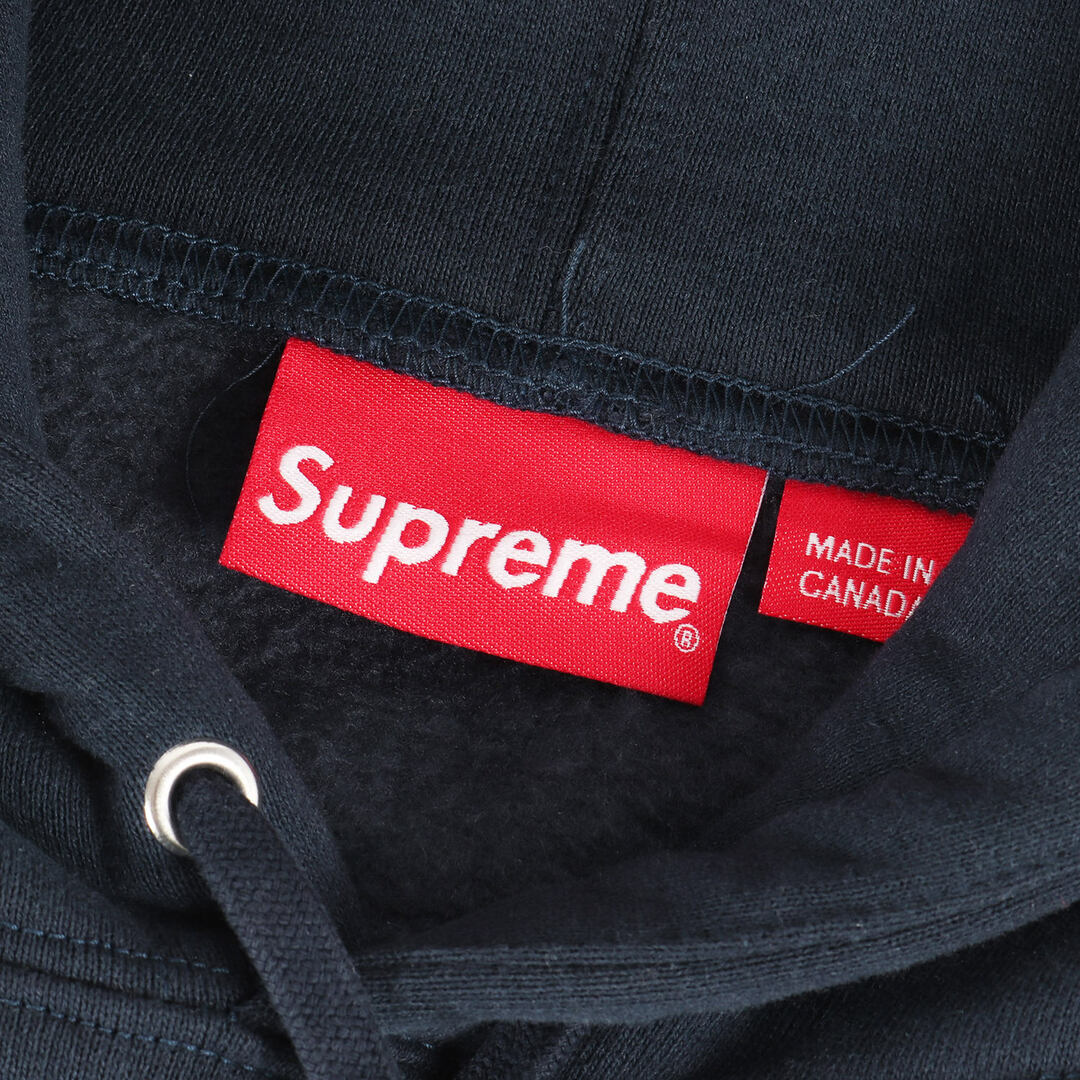 supreme パーカー ロゴ 紺S