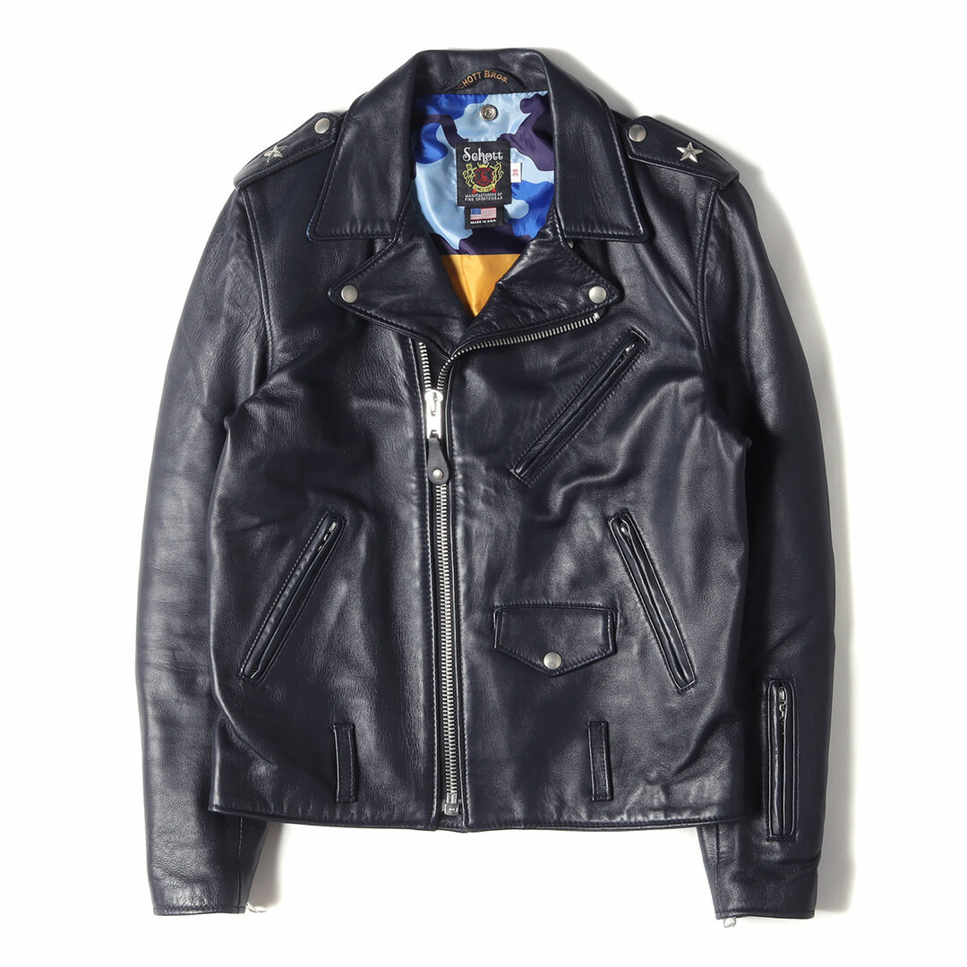 SOPHNET ソフネット ジャケット サイズ:38(M) Schott ショット ラムレザー ワンスター ダブル ライダース ジャケット  ONESTAR RIDERS JACKET 16SS ネイビー 紺 アウター ブルゾン コラボ【メンズ】【中古】 | フリマアプリ ラクマ