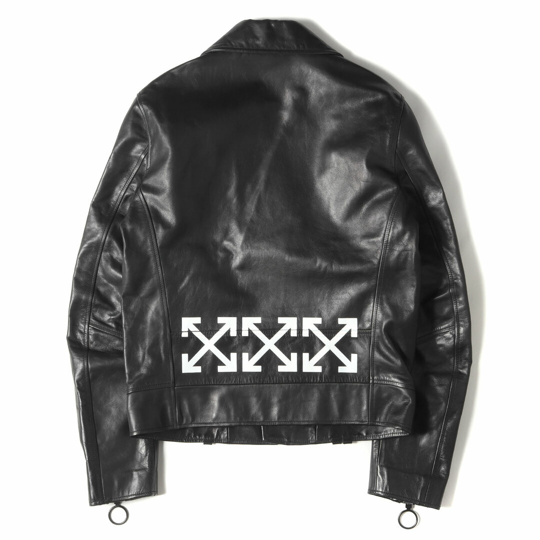 OFF-WHITE オフホワイト ジャケット サイズ:L 20SS アローマーク レザー ダブル ライダース ジャケット LEATHER BIKER  ブラック 黒 アウター ブルゾン 【メンズ】【中古】 | フリマアプリ ラクマ