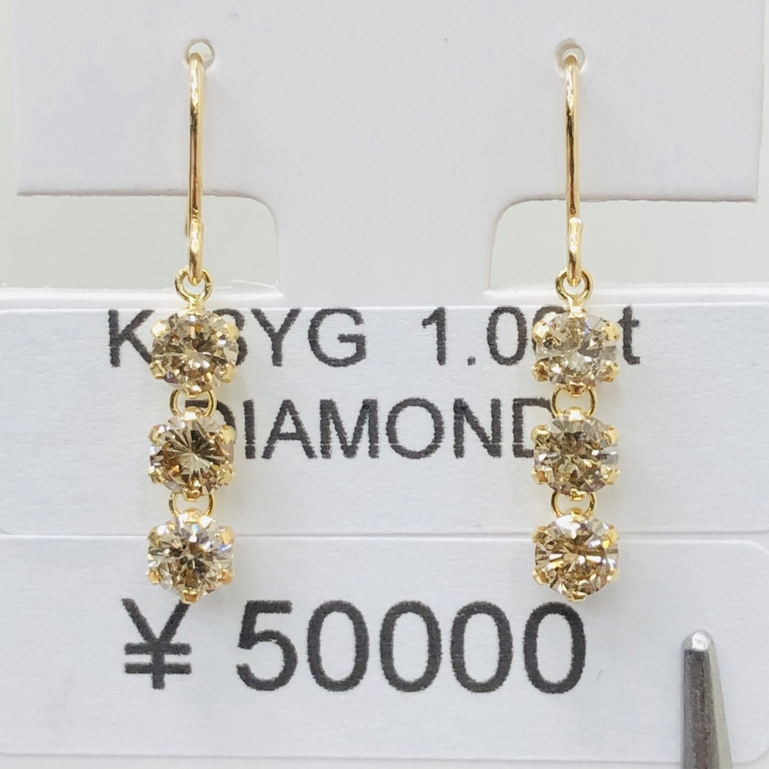 DE-24565 K18YG フックピアス ダイヤモンド　1.00ct