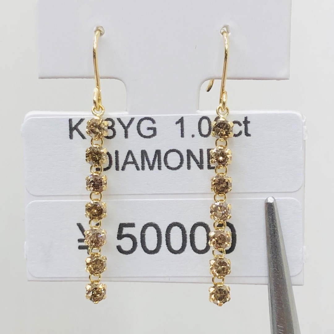 DE-24565 K18YG フックピアス ダイヤモンド　1.00ct 1