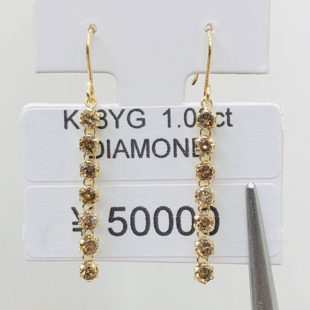 DE-24535 K18YG フックピアス ダイヤモンド　1.00ct