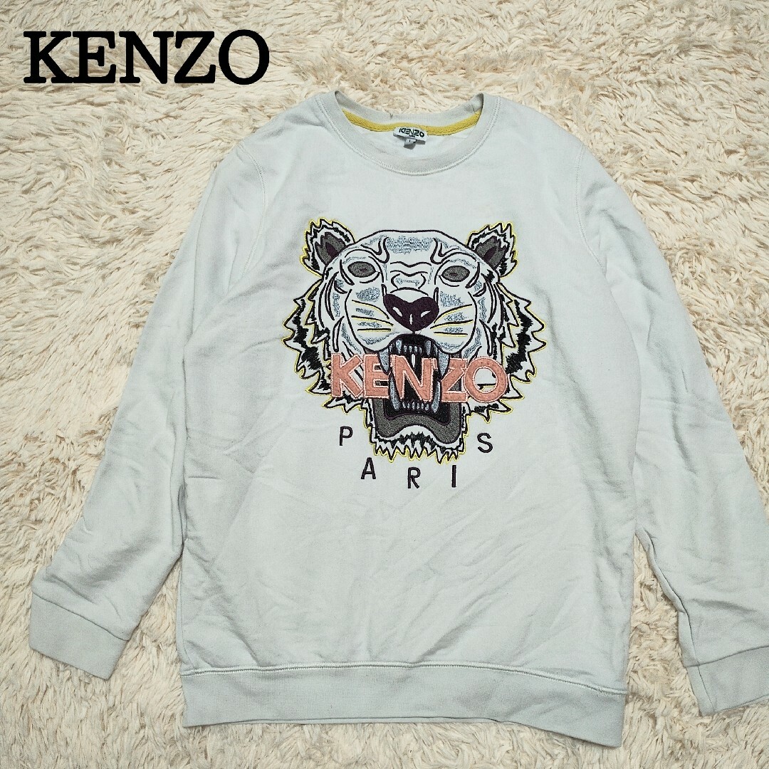 KENZO - 希少 KENZO ケンゾー タイガーロゴ 刺繍 トレーナー 白 L ユニ