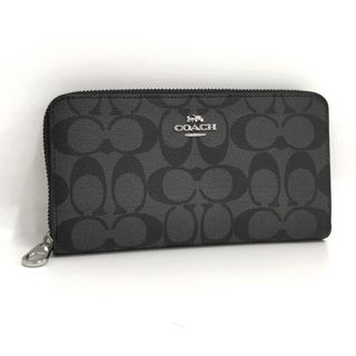 コーチ(COACH)のCOACH ラウンドファスナー長財布 PVC シグネチャー グレー ブラック(財布)