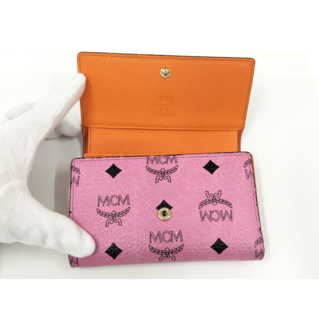 MCM 三つ折り コンパクト 財布 ヴィセトス レザー ピンク