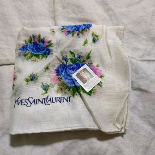 イヴサンローラン(Yves Saint Laurent)のイヴサンローランハンカチ　ホワイト×花ブルー　新品(ハンカチ)