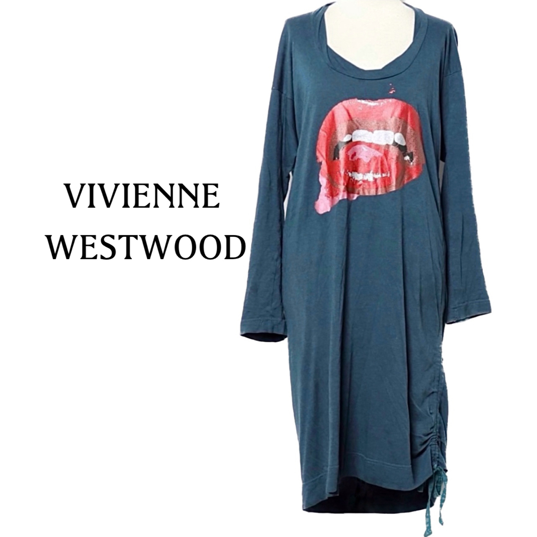 Vivienne Westwood(ヴィヴィアンウエストウッド)のヴィヴィアンウエストウッド【美品】グリッター リップ 長袖 変形 ワンピース レディースのワンピース(ひざ丈ワンピース)の商品写真