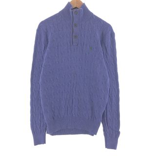 ラルフローレン(Ralph Lauren)の古着 ラルフローレン Ralph Lauren POLO RALPH LAUREN ケーブル編み ハーフボタン シルクニットセーター メンズL /taa001518(ニット/セーター)