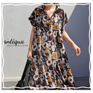 アンティカ(antiqua)の【未使用】antiqua 花柄スキッパーワンピース ドルマン レトロ 希少(ひざ丈ワンピース)