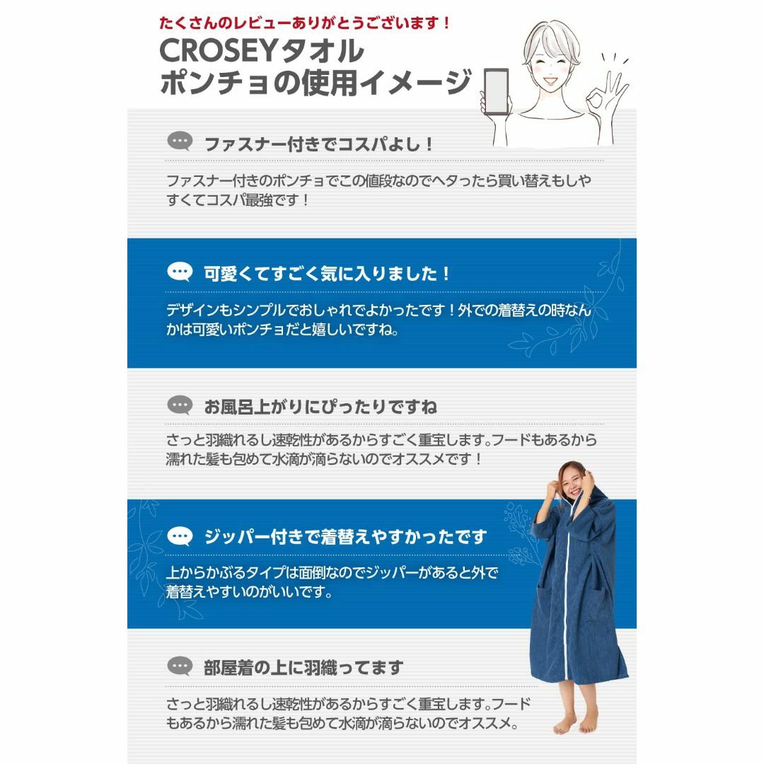 【色: ネイビーブルー】CROSEY サーフィンポンチョ バスローブ お着替えタ 5