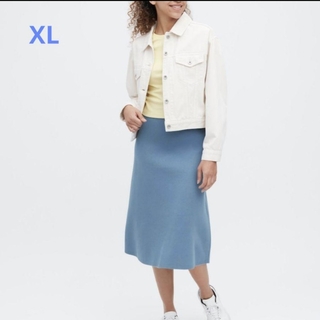 ユニクロ(UNIQLO)のUNIQLO スムースコットンブレンドスカート ブルー XL(ロングスカート)