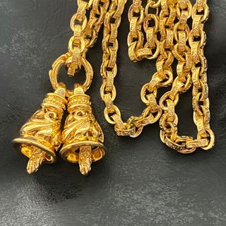 真鍮素材 ゴールド ペーパーチェーン ネックレス ゴールド ベルネックレス- 梵字彫 22k仕上げ ゴールド ペーパーチェーン ネックレス