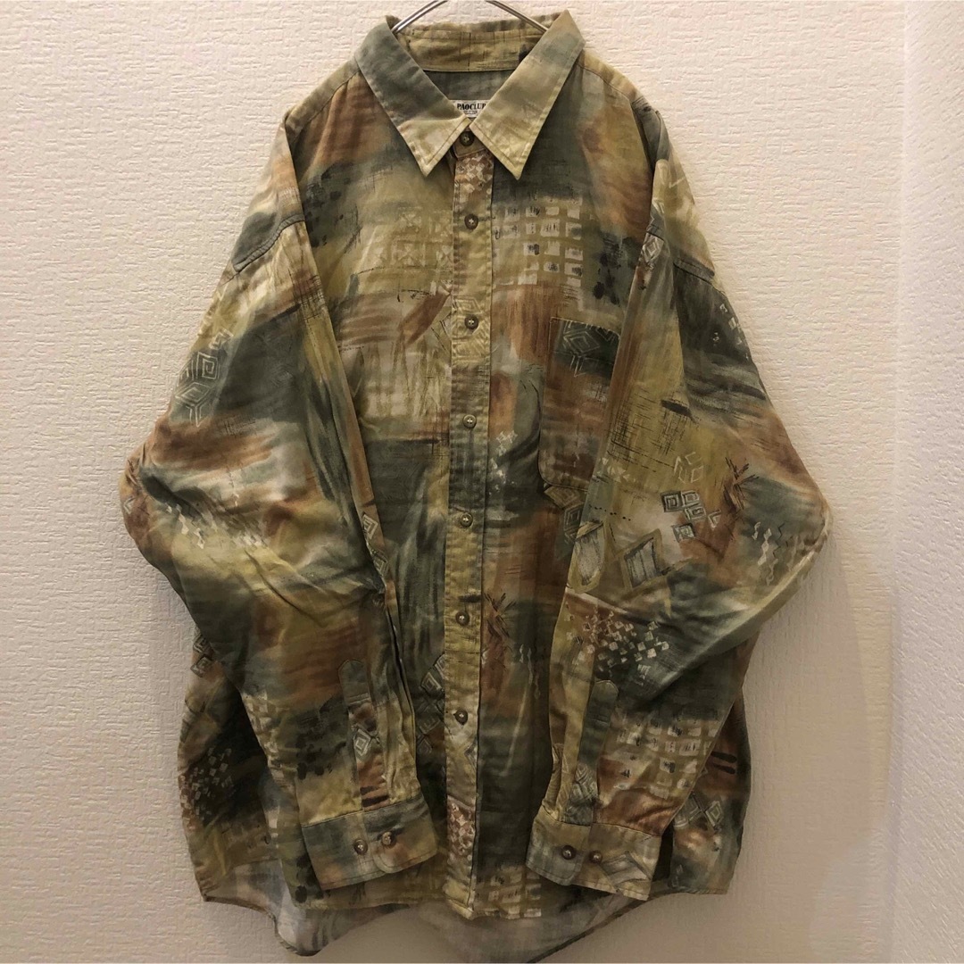 【PAOCLUB】総柄シャツ 古着 レトロ モダン 個性的 ビッグシルエット