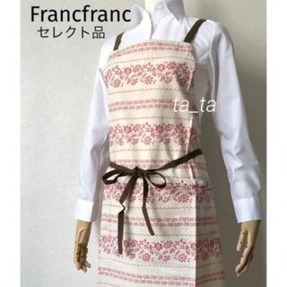 フランフラン(Francfranc)のフランフラン　エプロン　花柄刺繍プリント　レッド　francfrancレディース(その他)