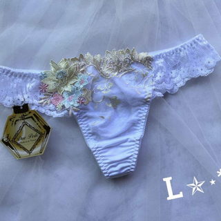 ドゥペルル⭒☆⭒ショーツ・Tバック　Lサイズ　✿白　刺繍　お花✿　未使用(ショーツ)
