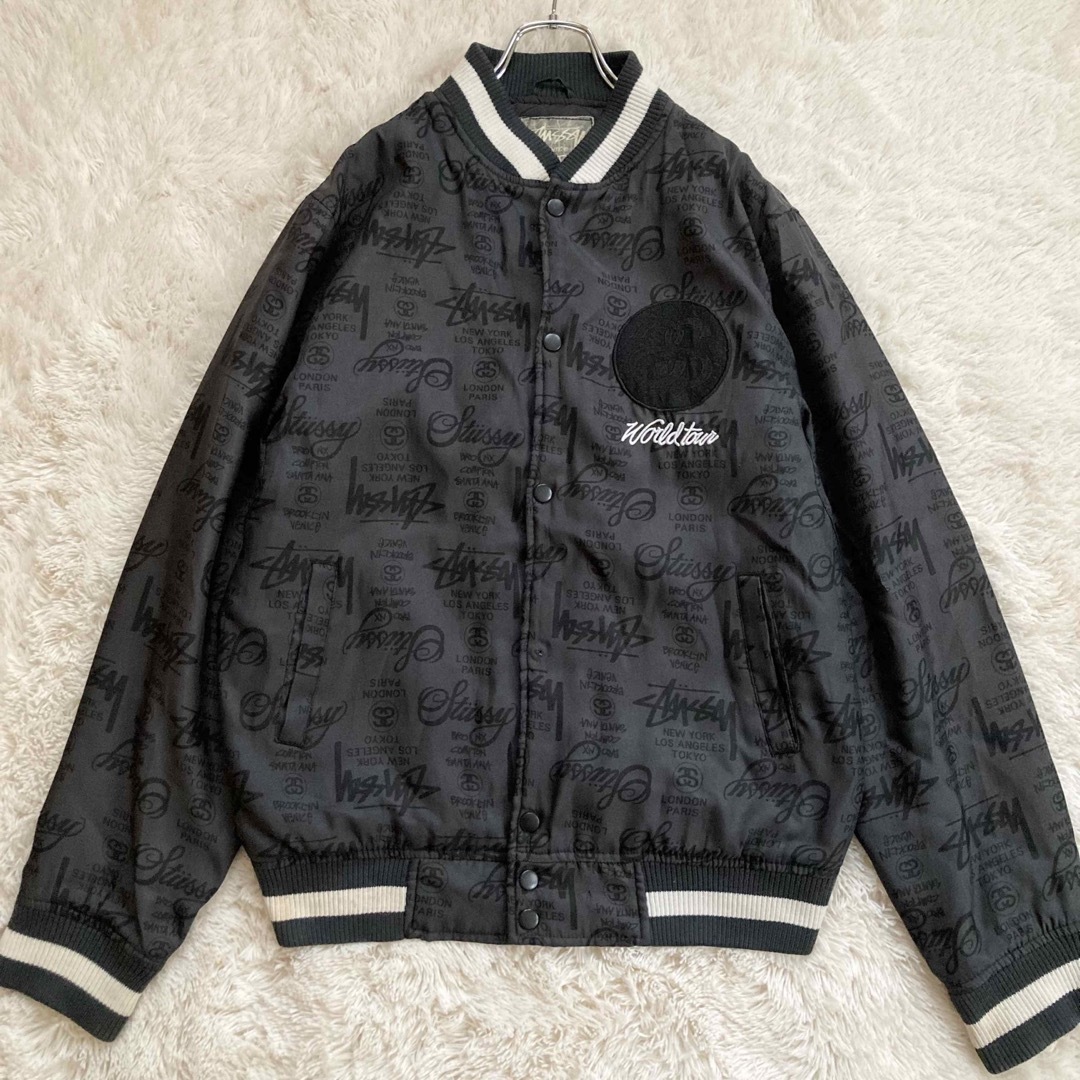 OLD STUSSY ステューシー スタジャン ロゴワッペン 総柄 中綿 黒