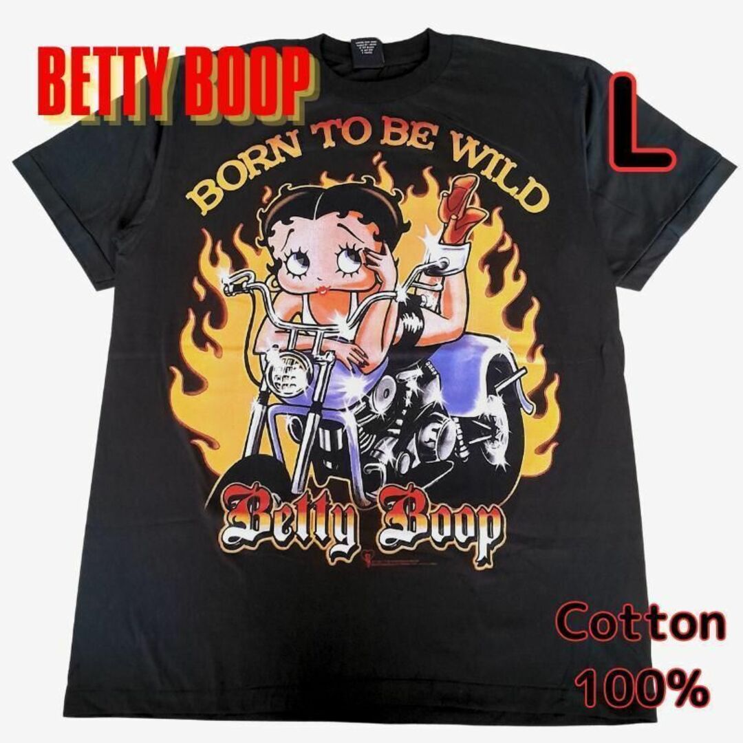 新品 ベティ betty boop ジャージ素材 Tシャツ 黒 LL バイク-