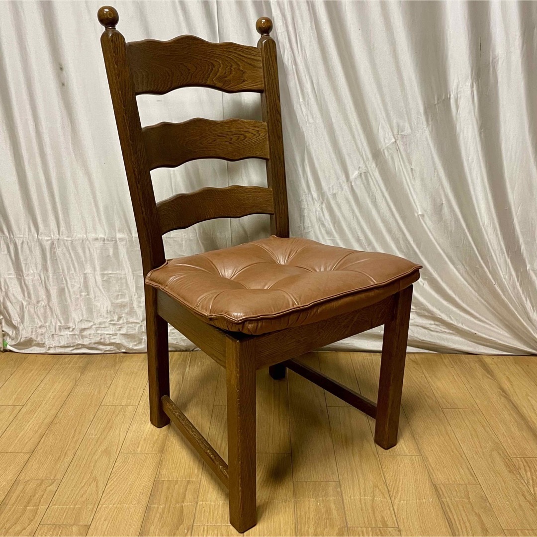 【オランダ製】オーク無垢材 革張りクッションの椅子 No.2