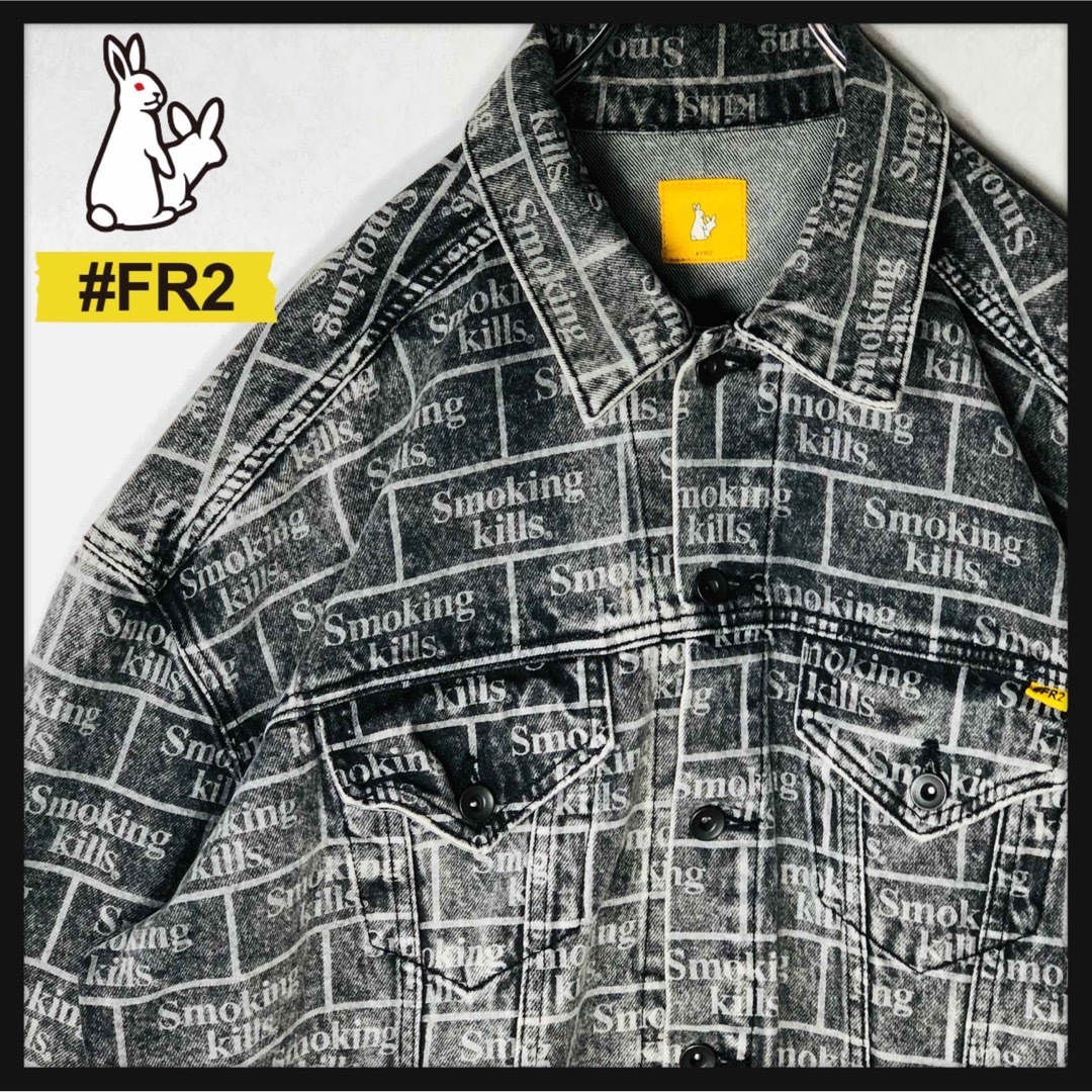 【希少デザイン】エフアールツー FR2 デニムジャケット 総柄ロゴ Lサイズ