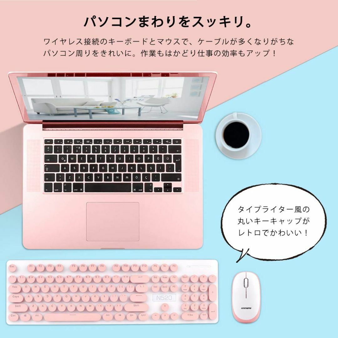 【サイズ:ワンサイズ_色:ピンク】GOLWIS ワイヤレス キーボード & マウ 2