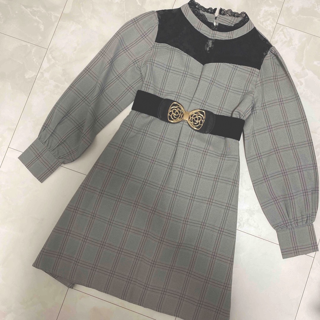 MA＊RS(マーズ)の【量産型コーデ】MARS グレーチェック柄ワンピース 可愛い【美品】【秋服】 レディースのワンピース(ひざ丈ワンピース)の商品写真