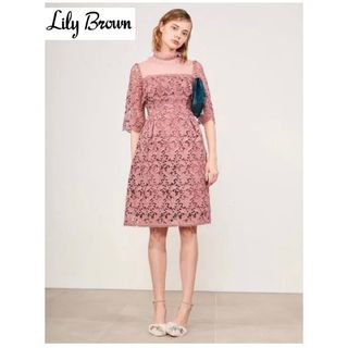 リリーブラウン(Lily Brown)の【Lily Brown】花柄レースワンピース　ピンク　結婚式など(ひざ丈ワンピース)