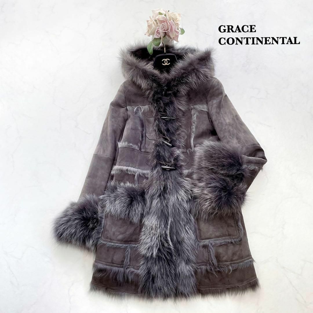 美品】GRACE CONTINENTAL カシミヤ混 コート フォックスファー-