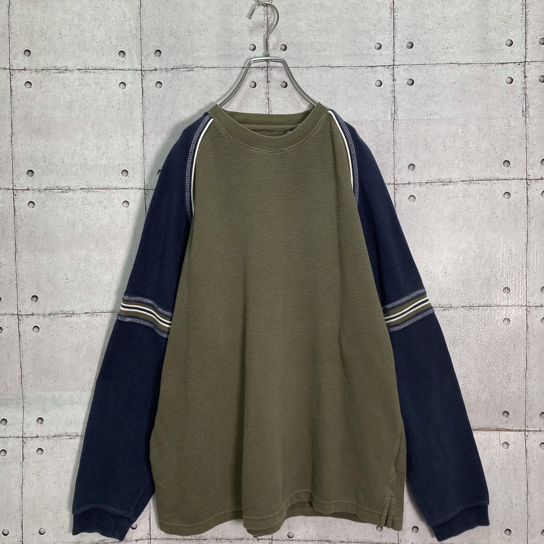 【レアデザイン】90-00s バイカラー コットンリブニットソー US XL